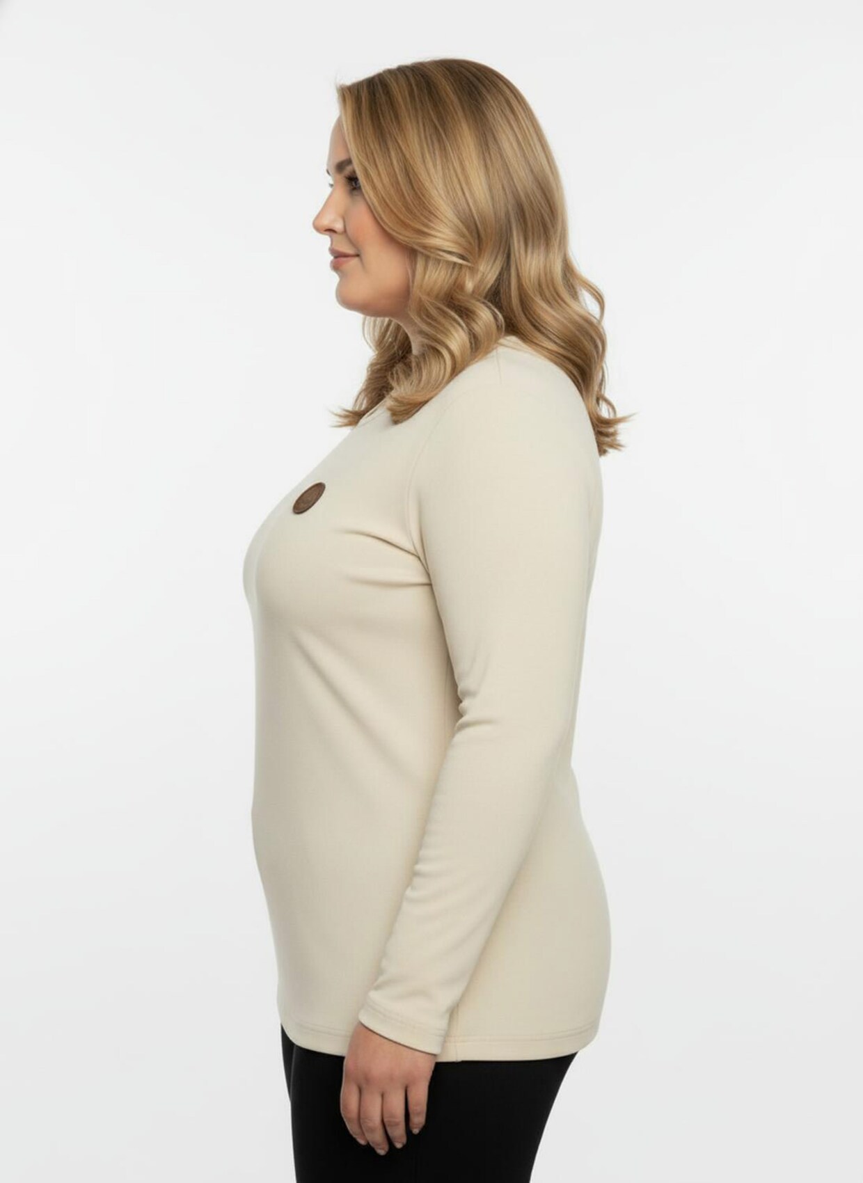 Longsleeve mit paspeliertem Rundhals-Ausschnitt - elfenbein