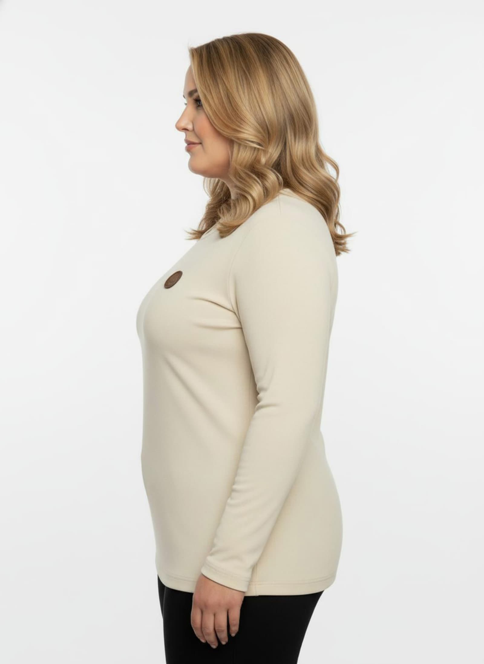 Longsleeve mit paspeliertem Rundhals-Ausschnitt - elfenbein