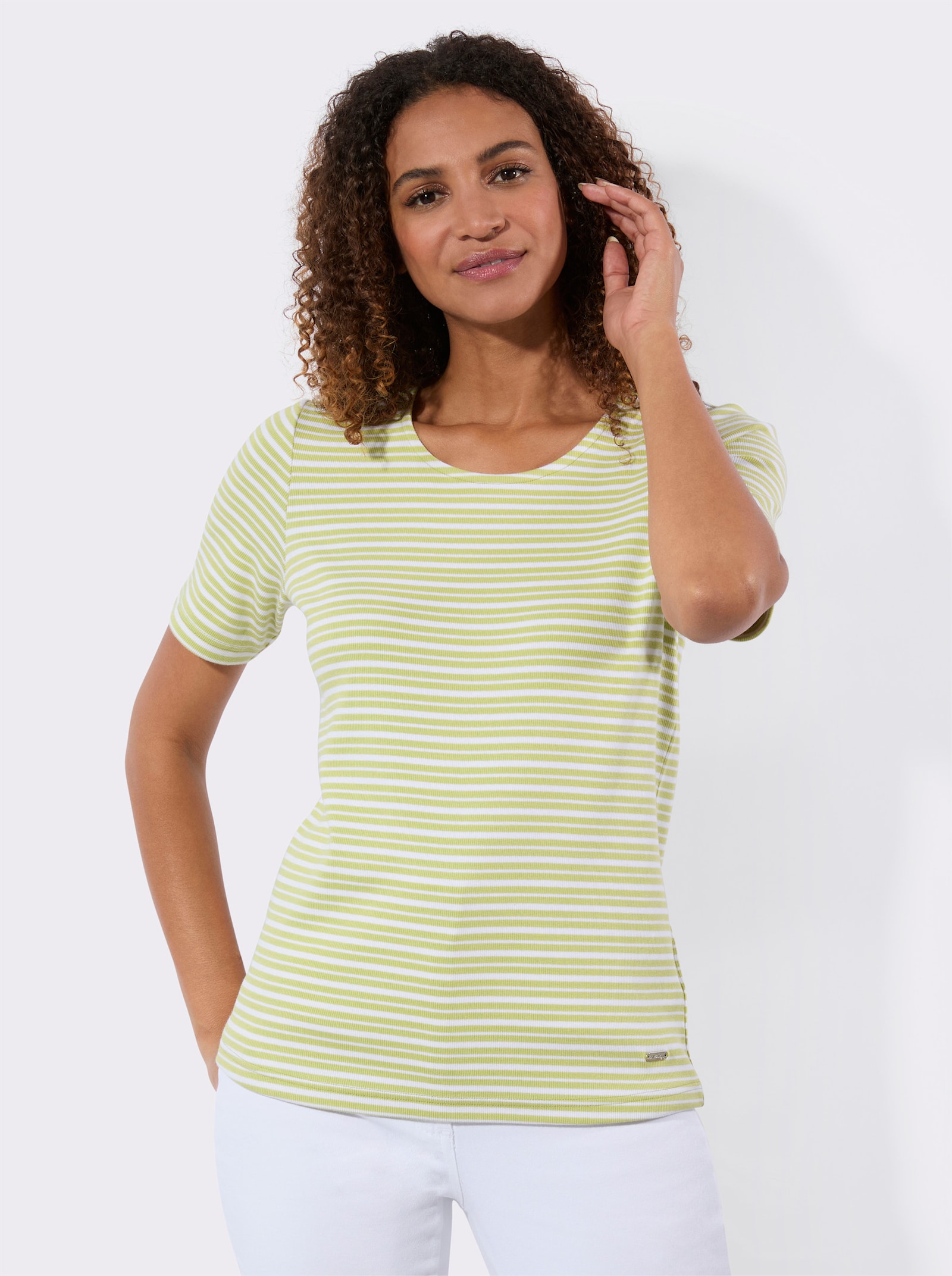 Streifenshirt in Baumwoll-Stretch-Qualität - lindgrün-weiß-gestreift