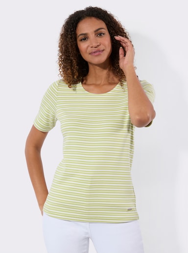 Streifenshirt in Baumwoll-Stretch-Qualität - lindgrün-weiß-gestreift