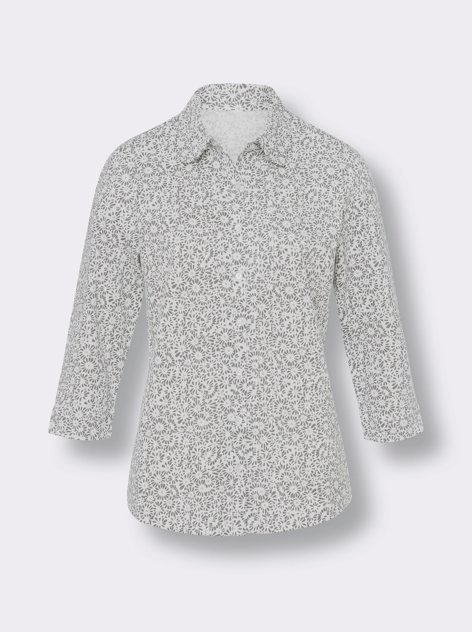 Halenka s potiskem a prošívanými sámky vpředu - ecru-šedá-potisk