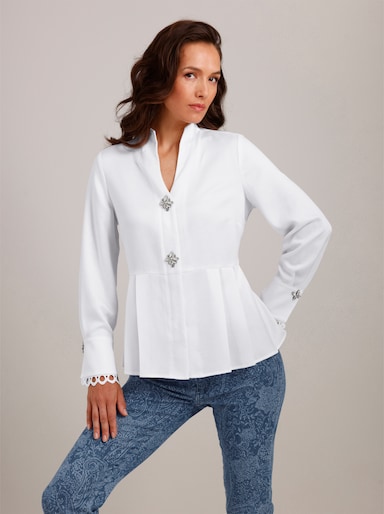 CREATION L PREMIUM Bluse mit Stehkragen und Schmuckknöpfen - weiß