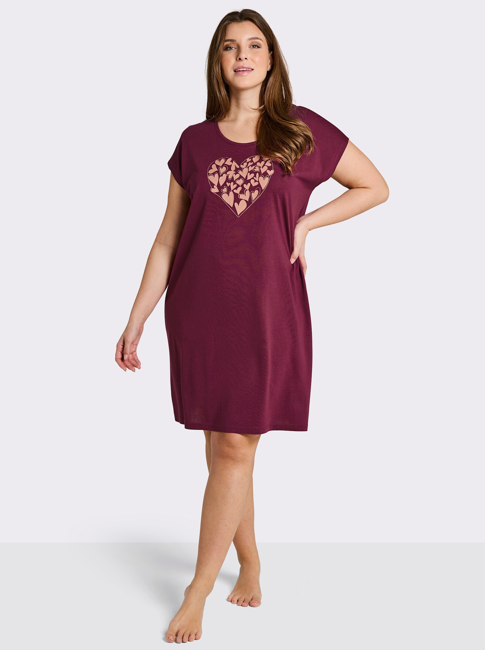 wäschepur Sleepshirts mit platziertem Druckmuster - bordeaux-bedruckt + papaya-bedruckt