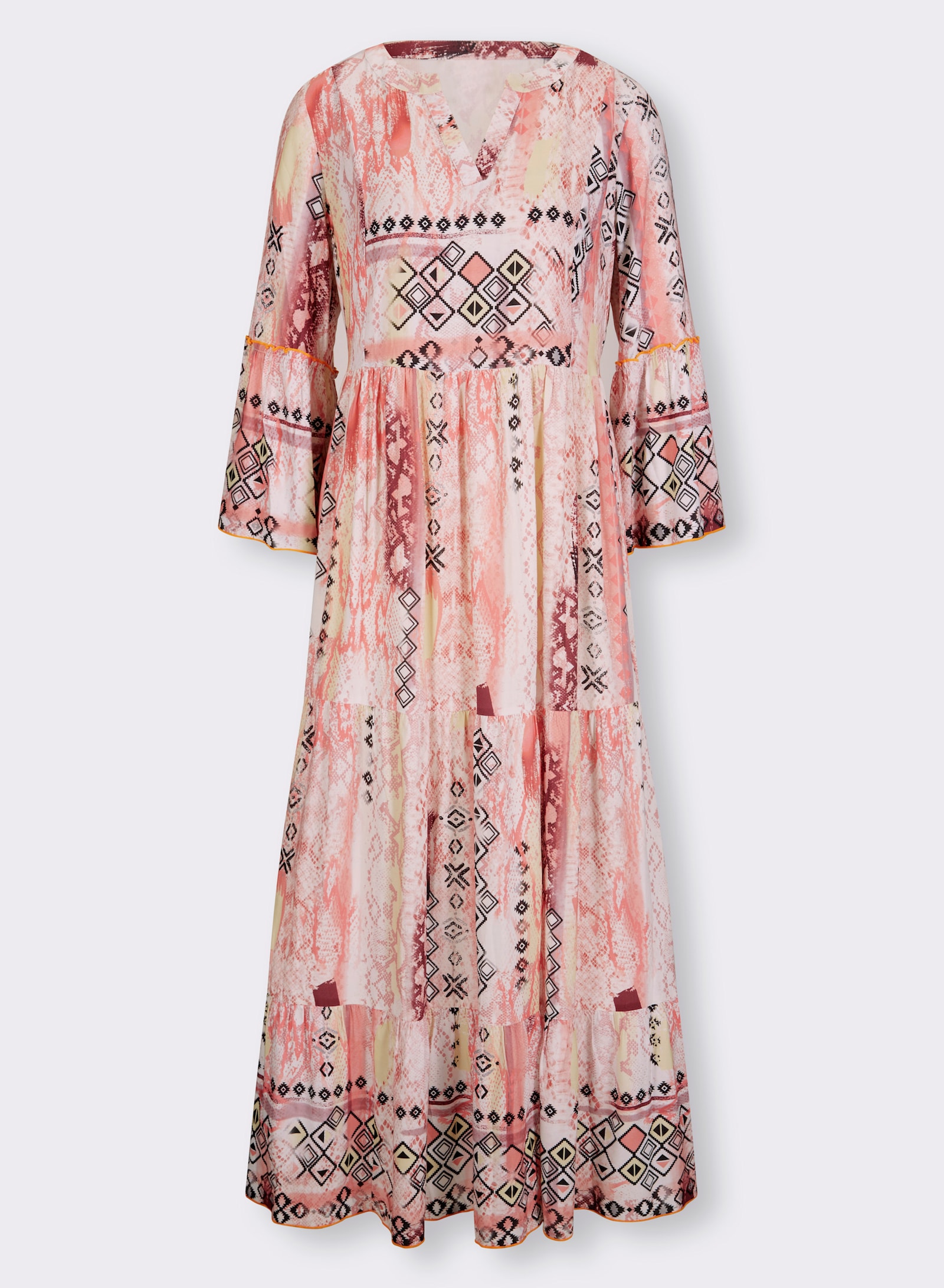 heine Druckkleid mit Volants an den 3/4-Ärmeln - ecru-rosenquarz-bedruckt