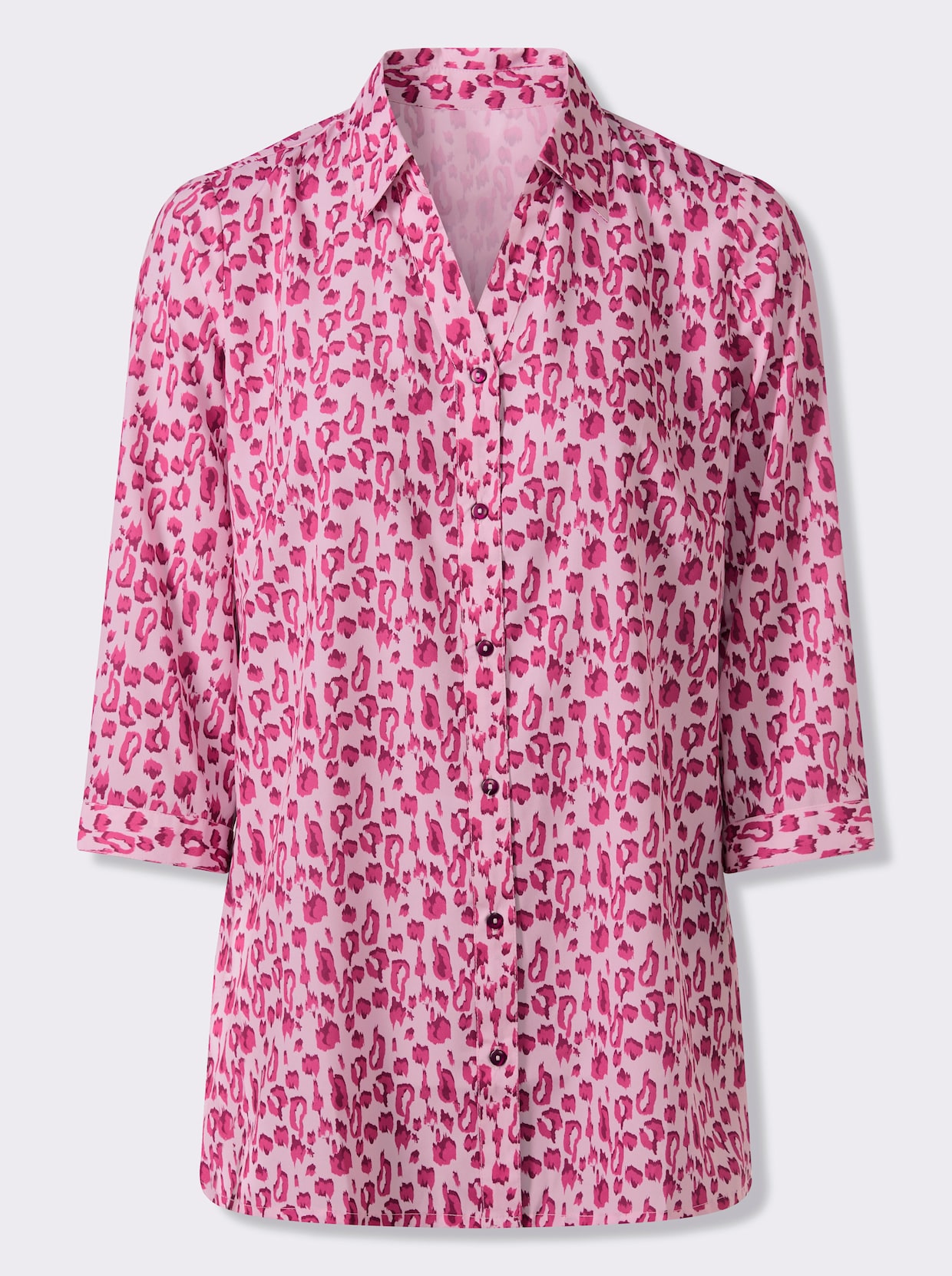 Longbluse - hellrosé-magenta-bedruckt