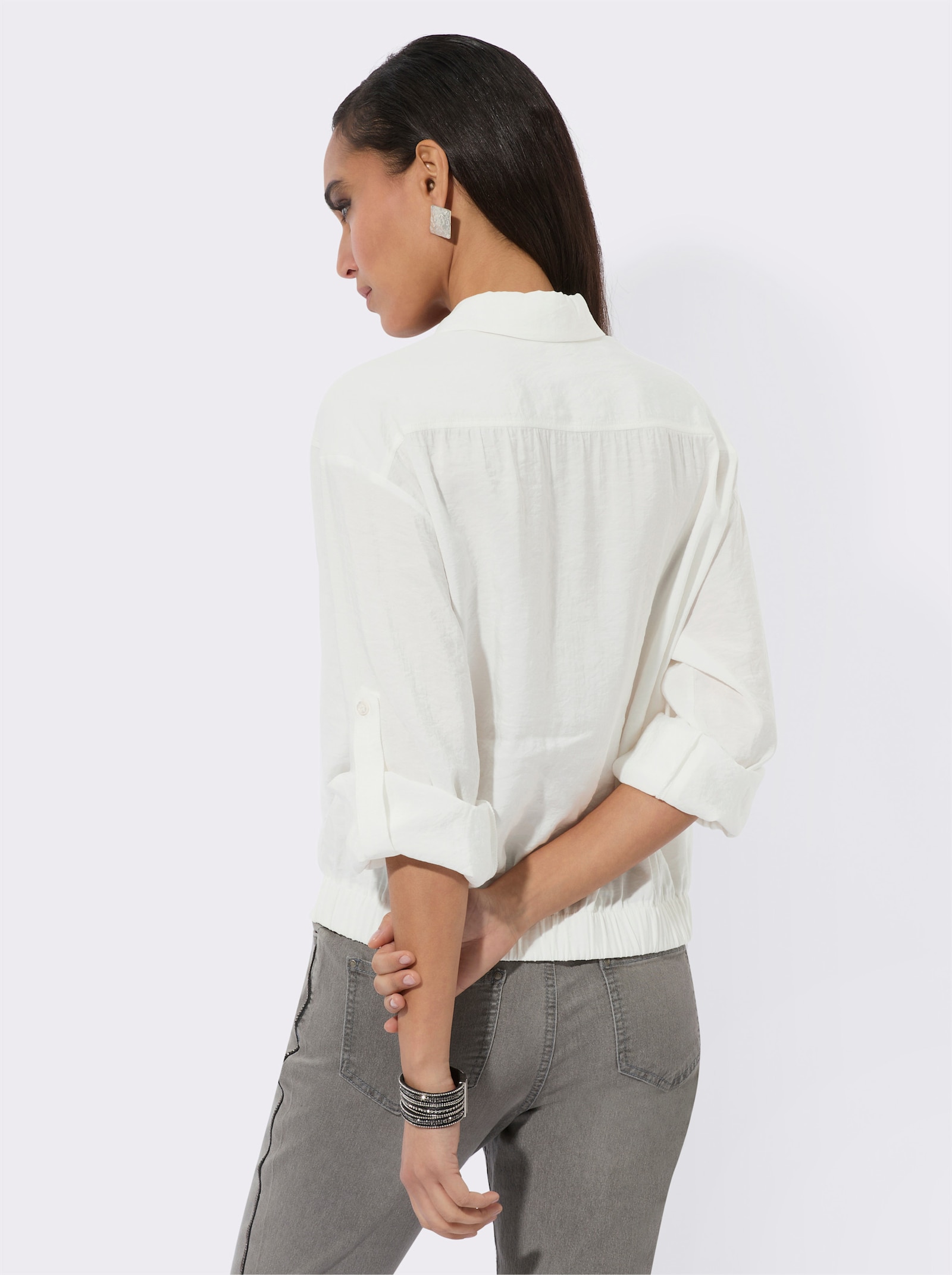 Hemdbluse in Crinkle-Qualität - ecru