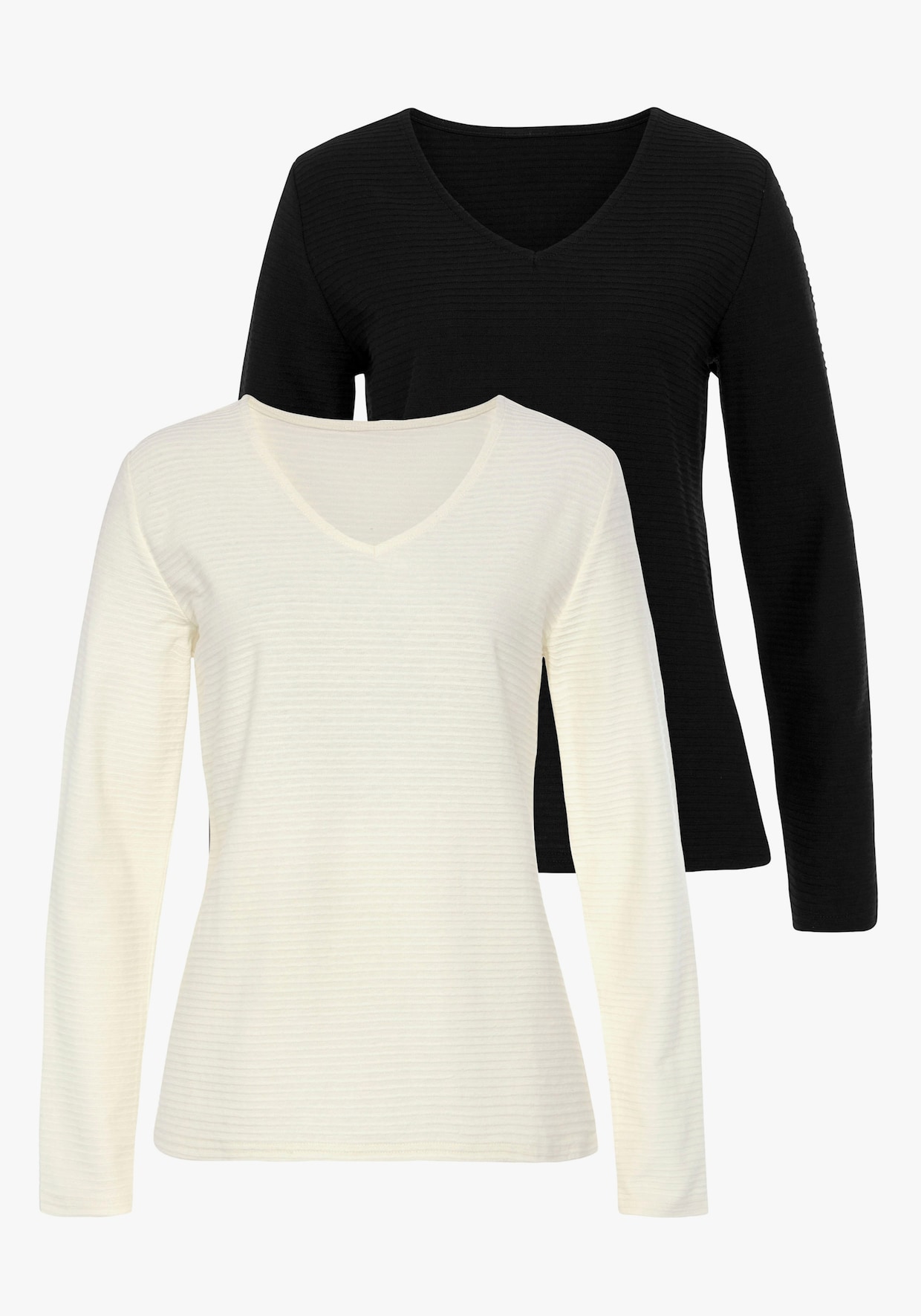 LASCANA Langarmshirt - creme, schwarz