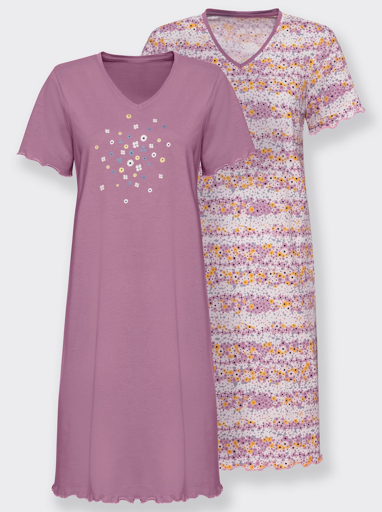 wäschepur Nachthemden - lila + lila geprint