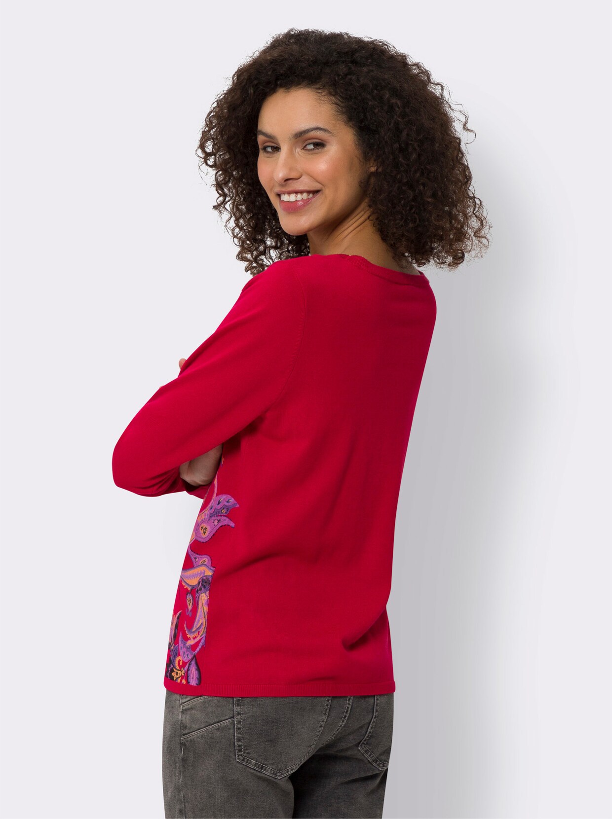 heine Druck-Pullover - rot-schwarz-bedruckt