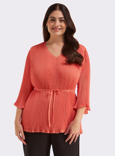 sheego Tunika mit Plisseefalten - koralle