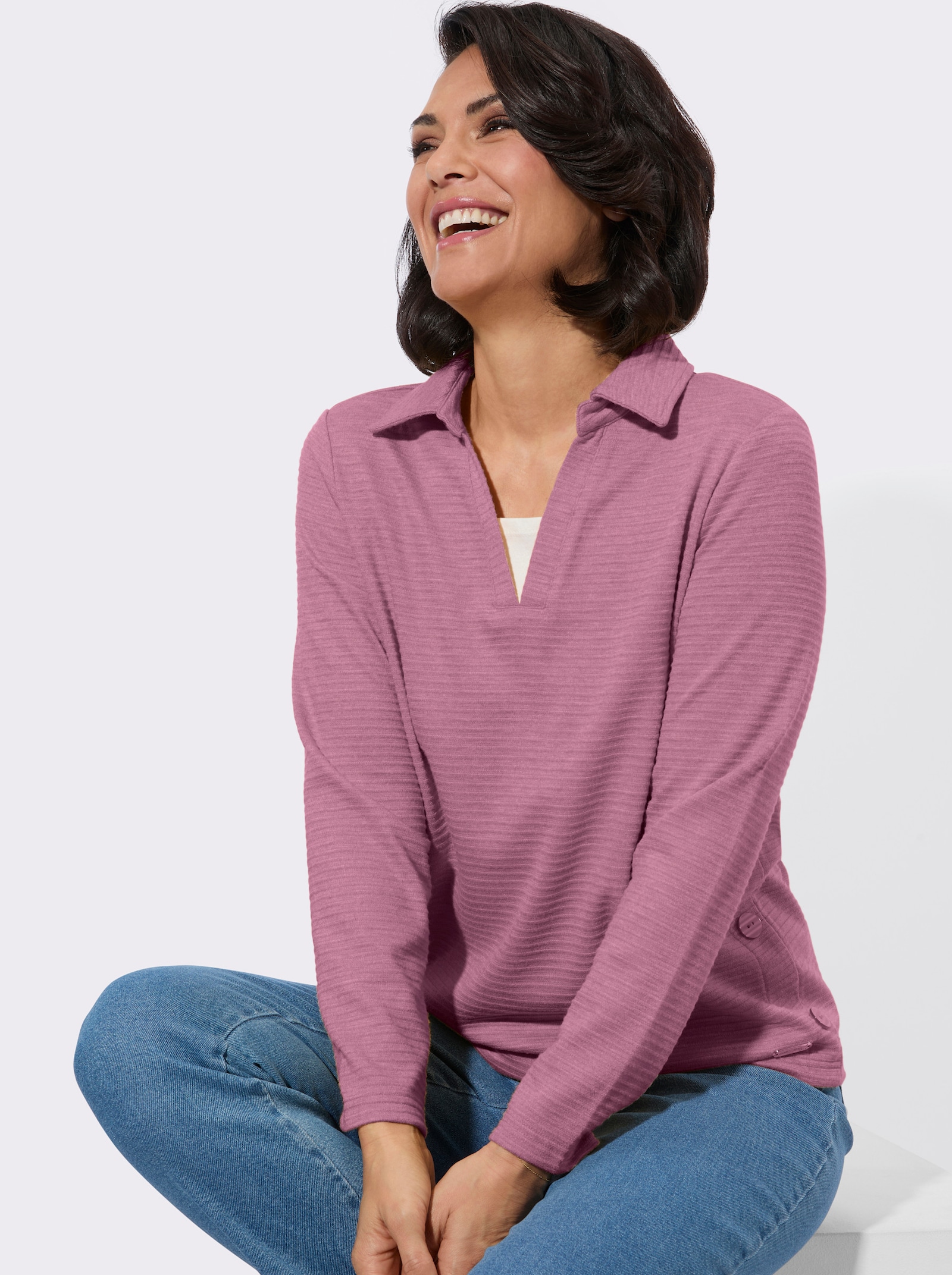 Poloshirt mit seitlicher Knopfleiste - malve-meliert