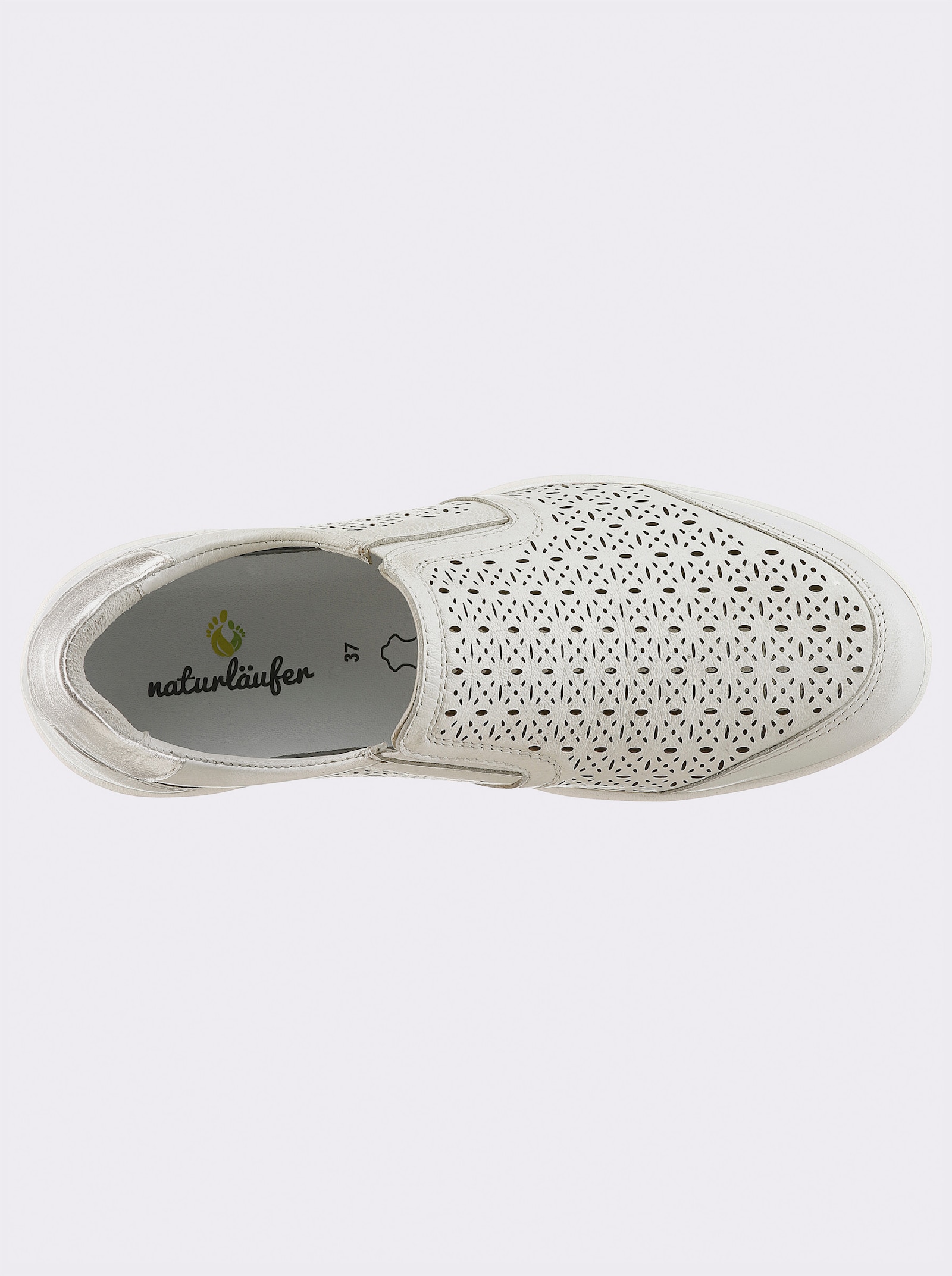 Naturläufer Slipper mit Perforation - weiß