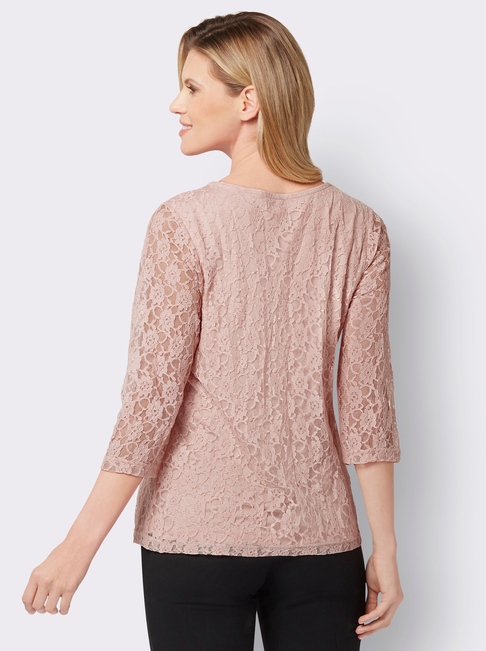 Spitzenshirt mit 3/4-Ärmeln - puder