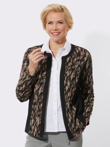 Shirtjacke mit seitlichen Kontrastpartien - schwarz-braun-gemustert