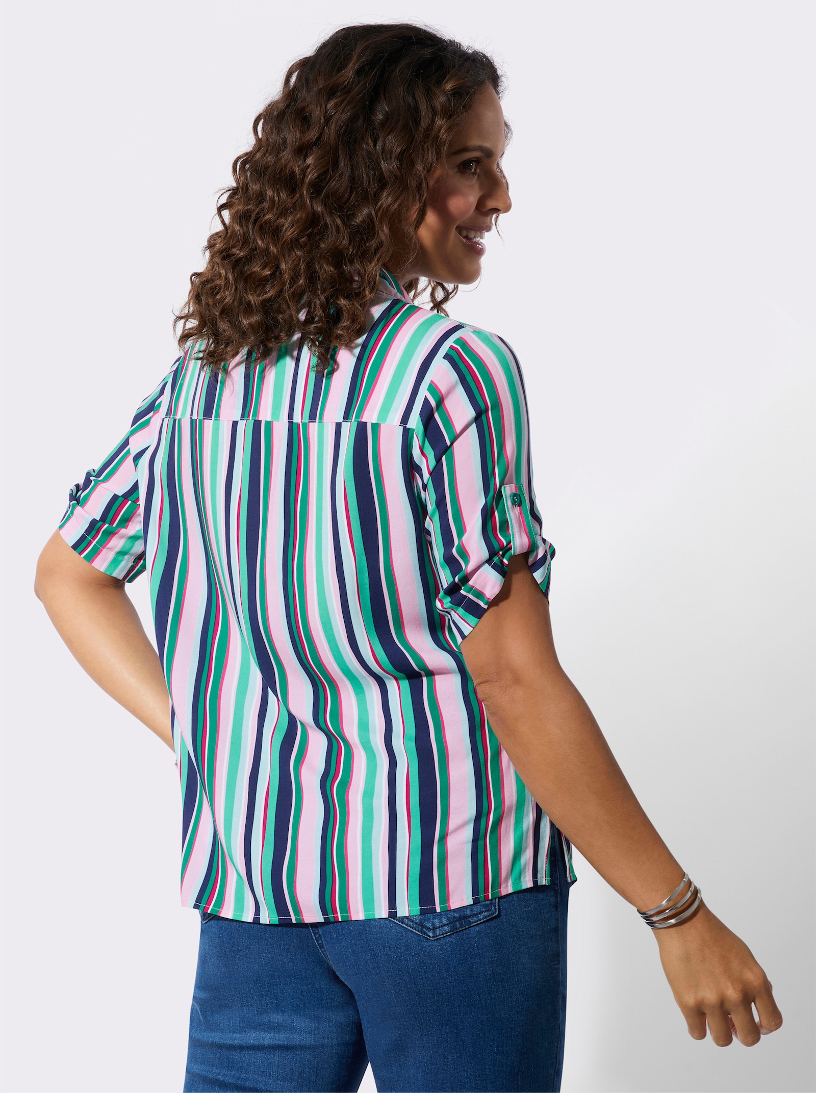 Gestreifte Bluse aus hochwertiger Viskose - smaragd-rosé-gestreift