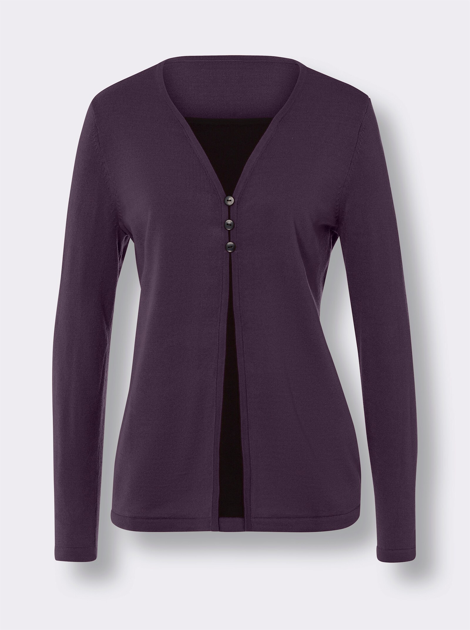 2-i-1-tröja i finstickat material - druva-svart