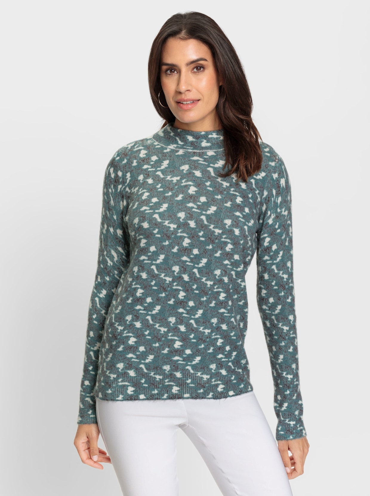 Langarm-Pullover - jade-ecru-bedruckt