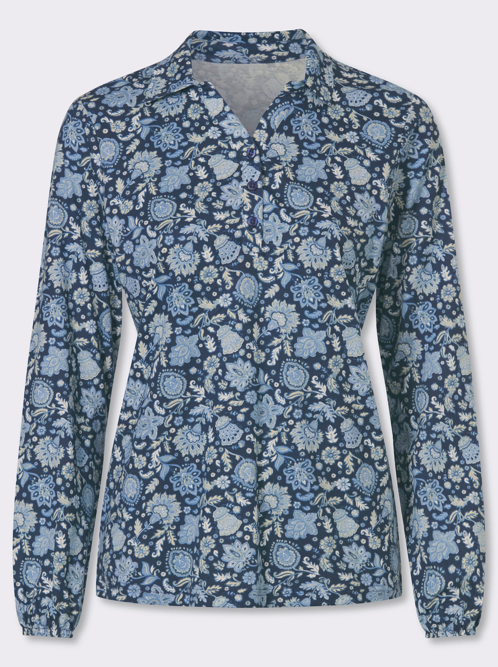 Poloshirt mit floralem Alloverprint - dunkelblau-bedruckt