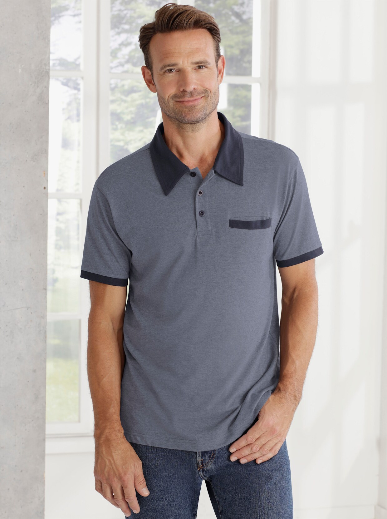 Poloshirt - blauw gemêleerd