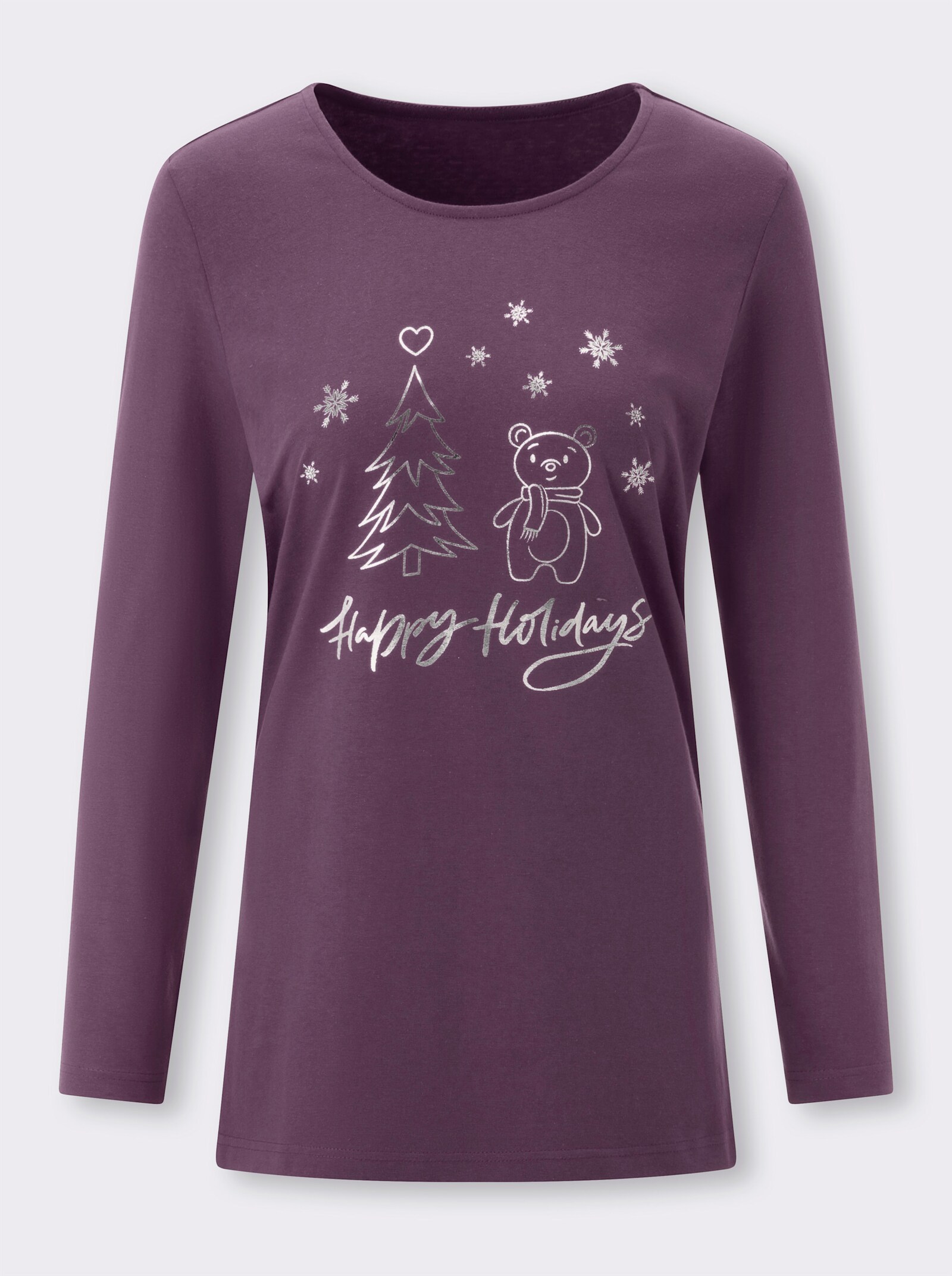 Longshirt mit schimmerndem Weihnachts-Motiv vorne - traube