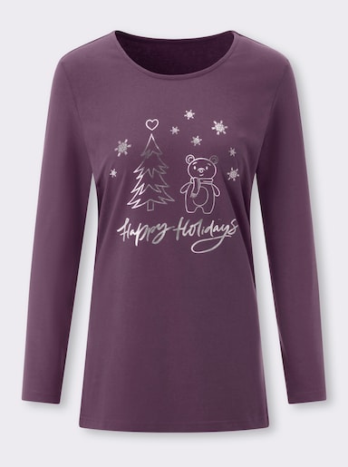 Longshirt mit schimmerndem Weihnachts-Motiv vorne - traube