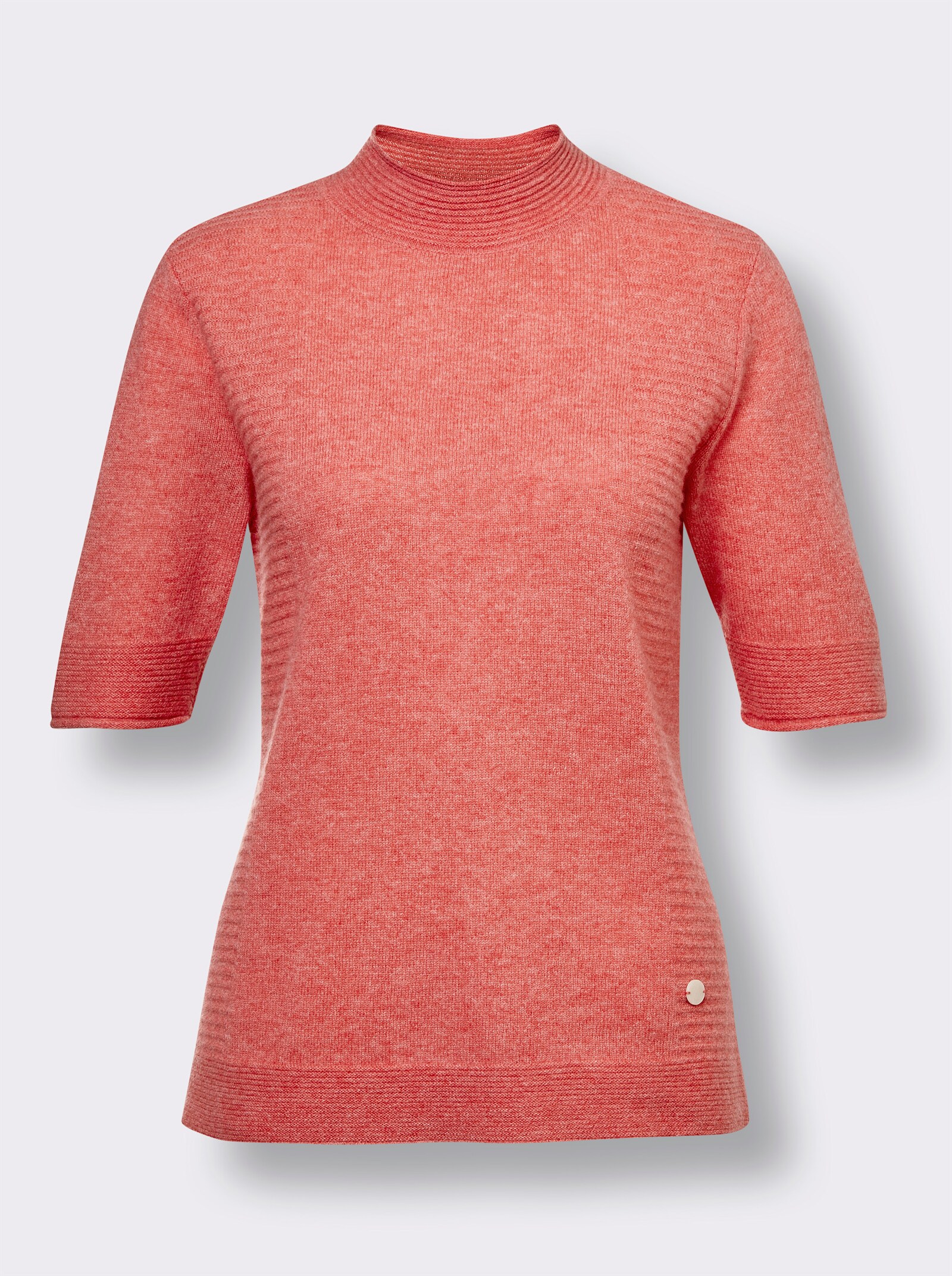 CREATION L PREMIUM Kaschmirpullover mit Stehkragen - koralle