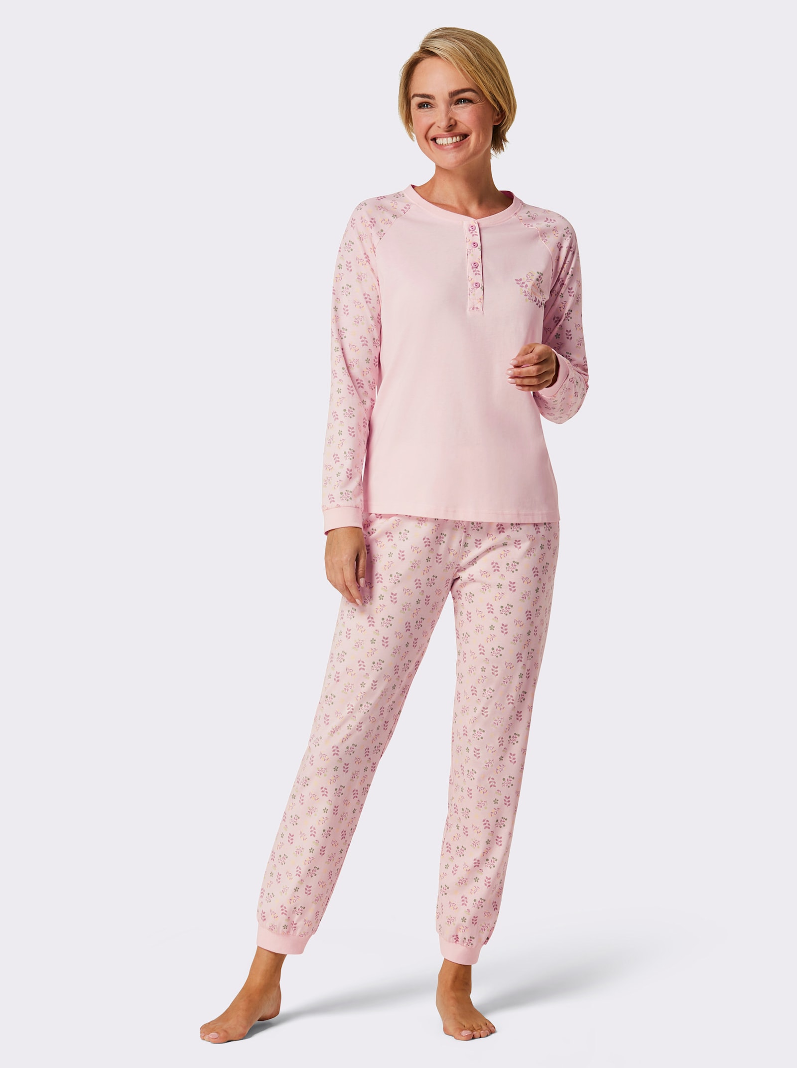 wäschepur Pyjamas med knappslå - ljusrosa-malva-med tryck