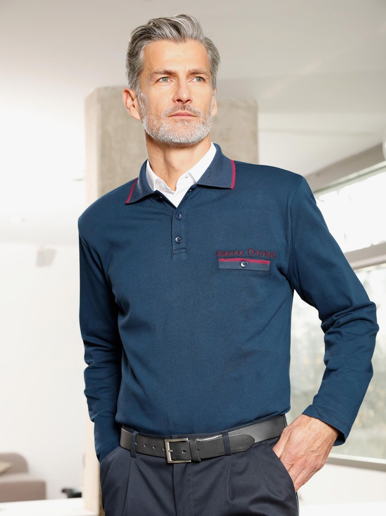 Marco Donati Langarm-Shirt - dunkelblau