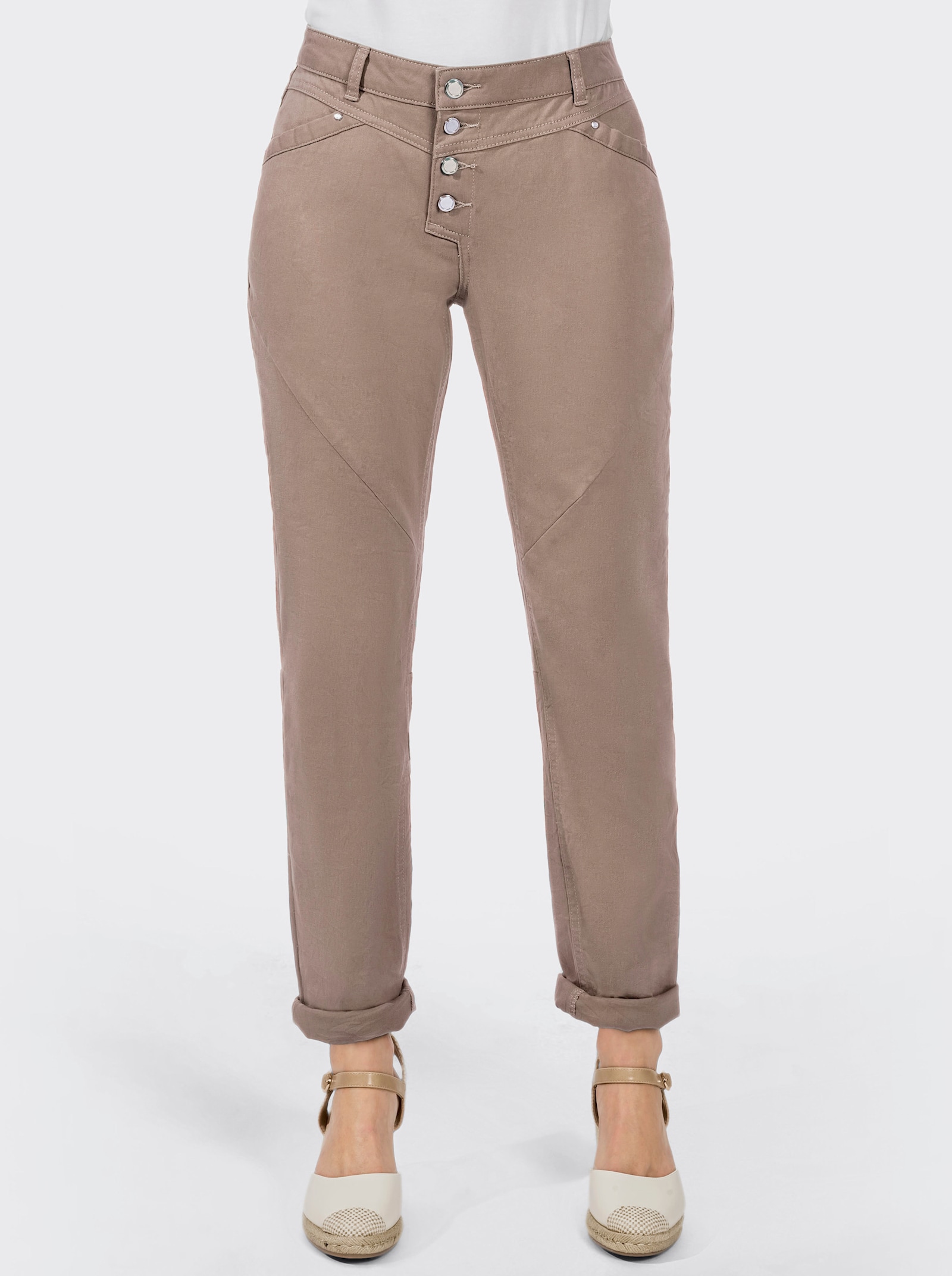 Jeans mit Knopfleiste statt Reißverschluss - taupe