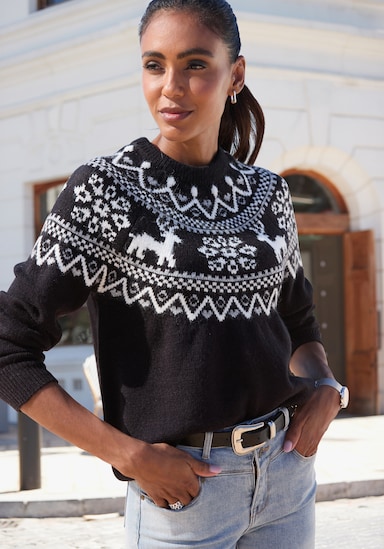 LASCANA Norwegerpullover - schwarz