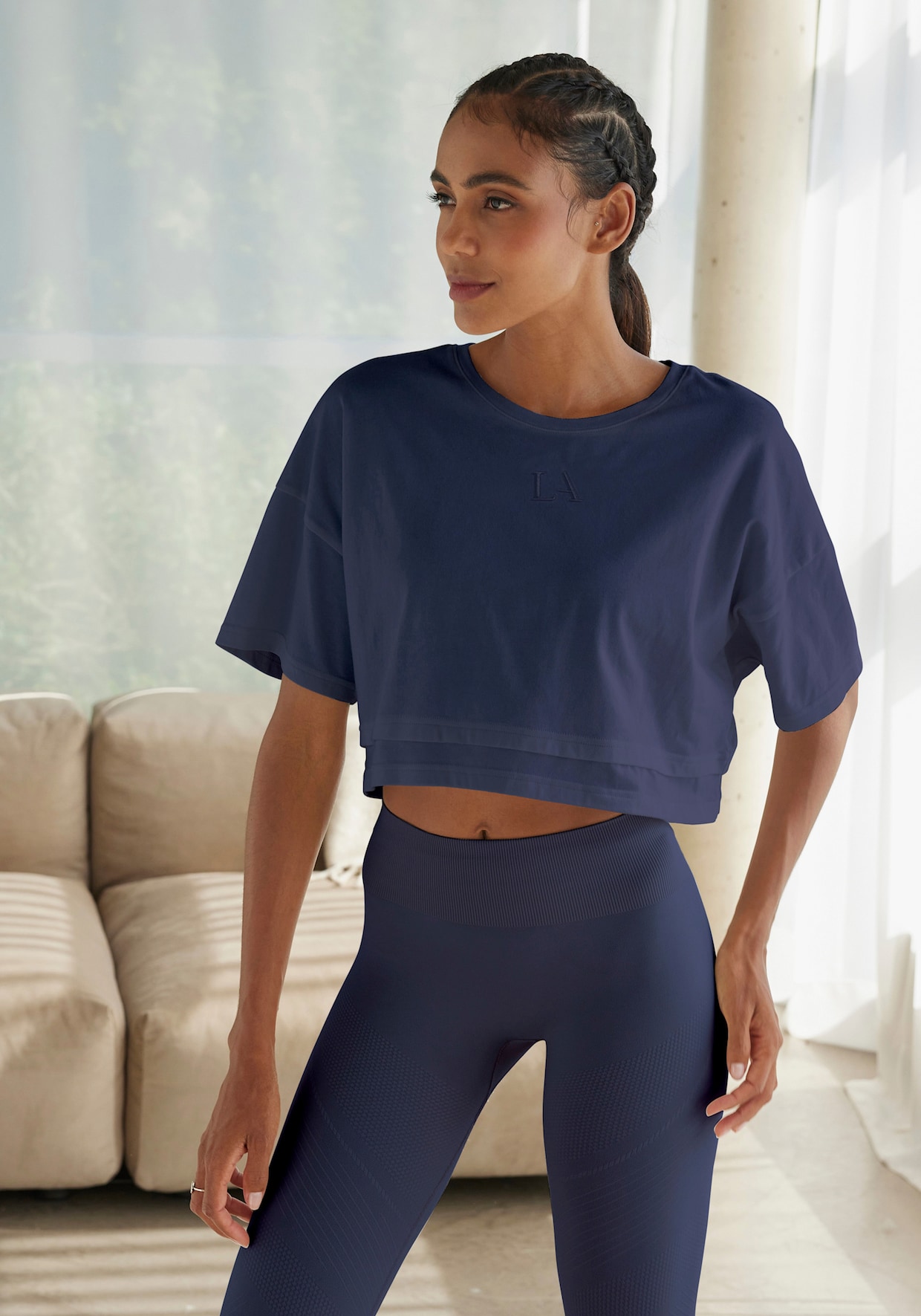 LASCANA Kurzarmshirt - dunkelblau