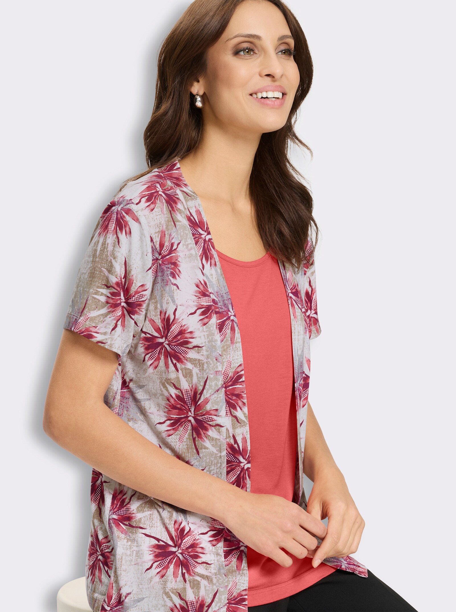 2-in-1-Shirt mit Elasthan-Anteil - koralle-bordeaux-bedruckt