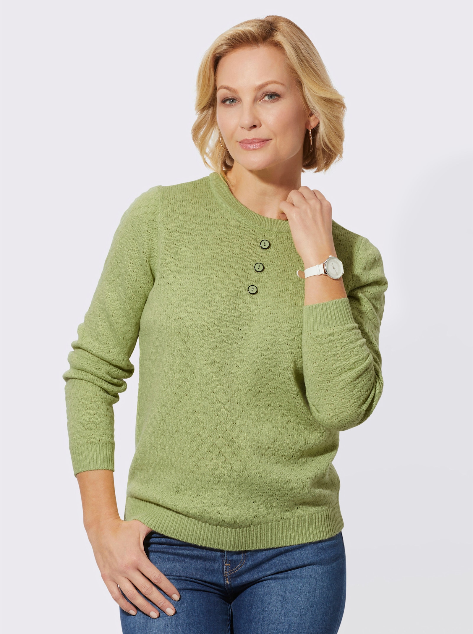 Strickpullover mit Zierknöpfen - lindgrün