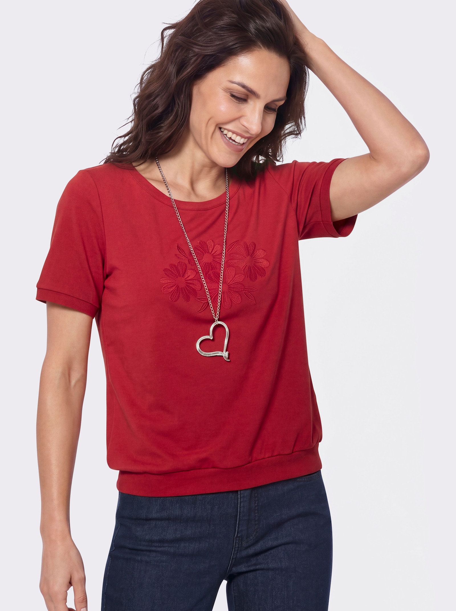 Sweatshirt mit Blütenstickerei-Motiv - erdbeere
