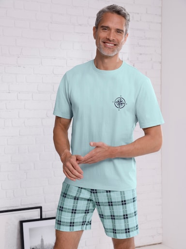 Shorty mit Karo-Druck - mint/marine