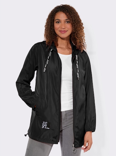 Kapuzenjacke mit Schriftzug im Comic-Stil - schwarz