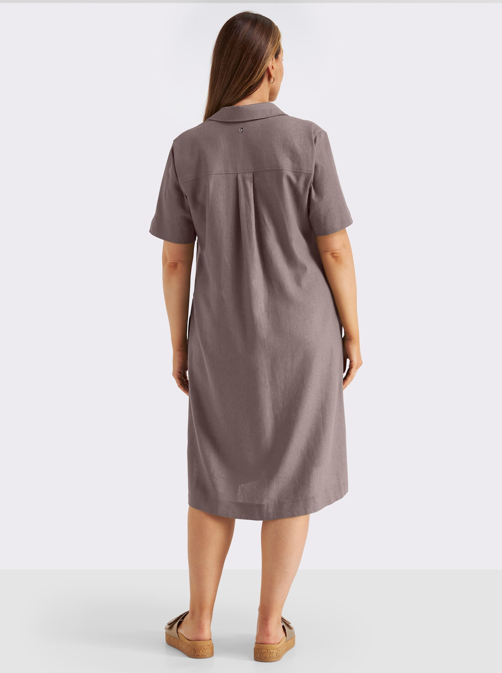 sheego A-Linien-Kleid im Leinen-Mix - dunkeltaupe