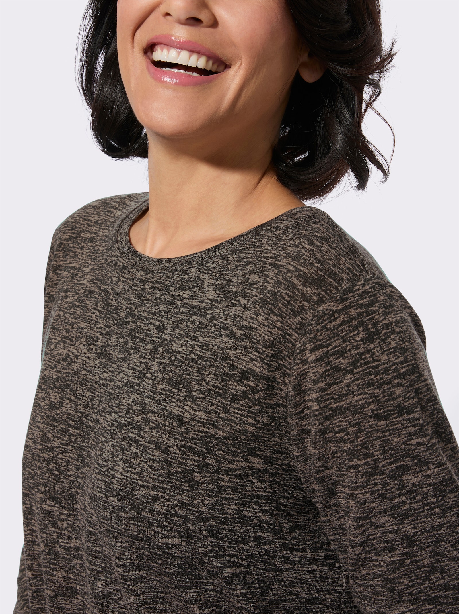 Rundhalsshirt mit Jacquard-Muster - beige-meliert