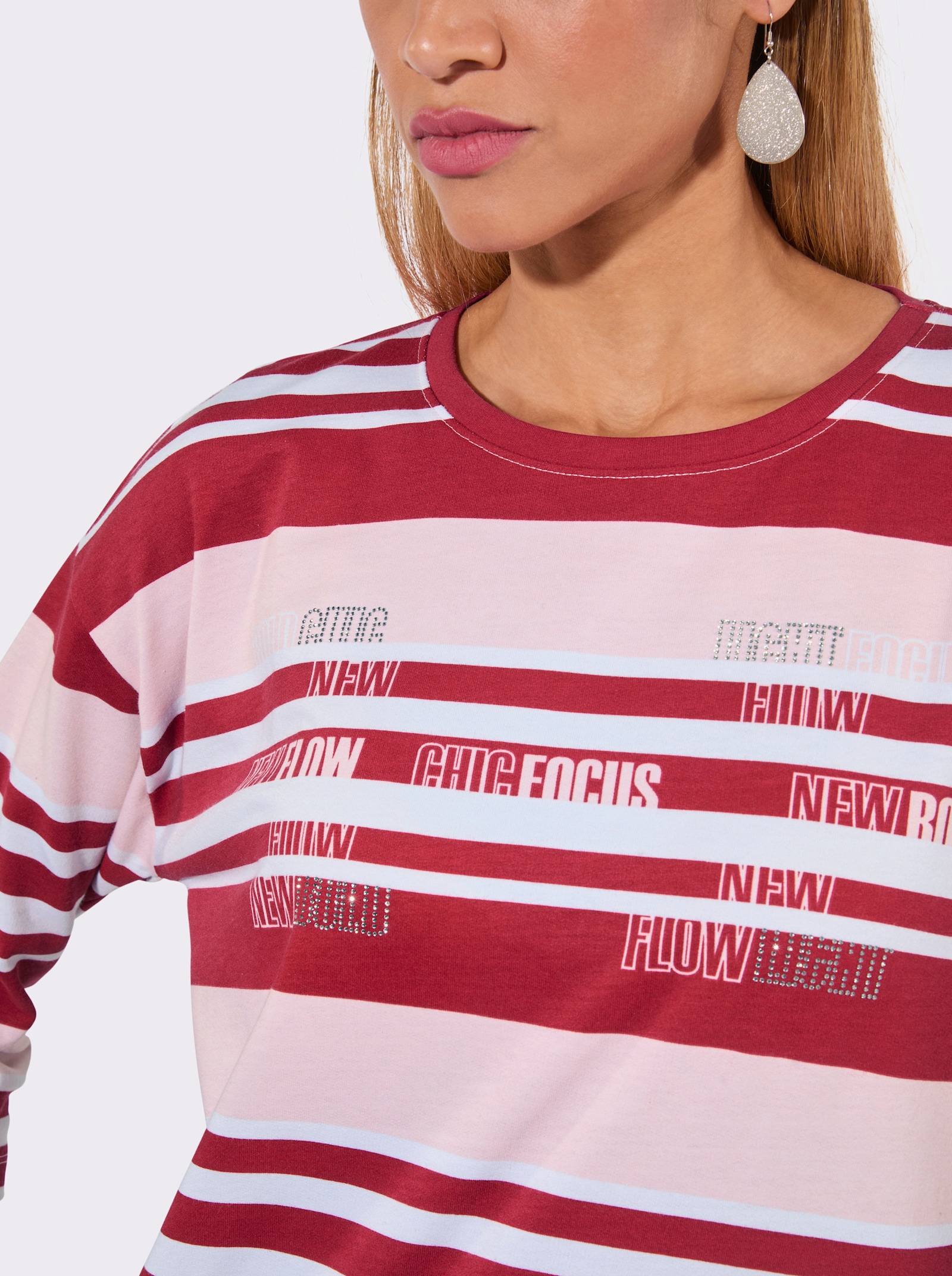 Ringelshirt mit Metallsteinchen - rot-weiß-geringelt