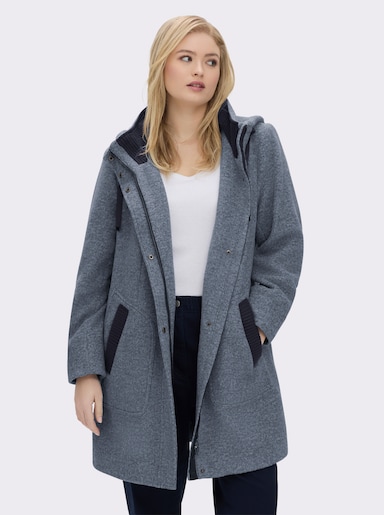 Kurzmantel mit Strick-Bündchen - rauchblau-meliert