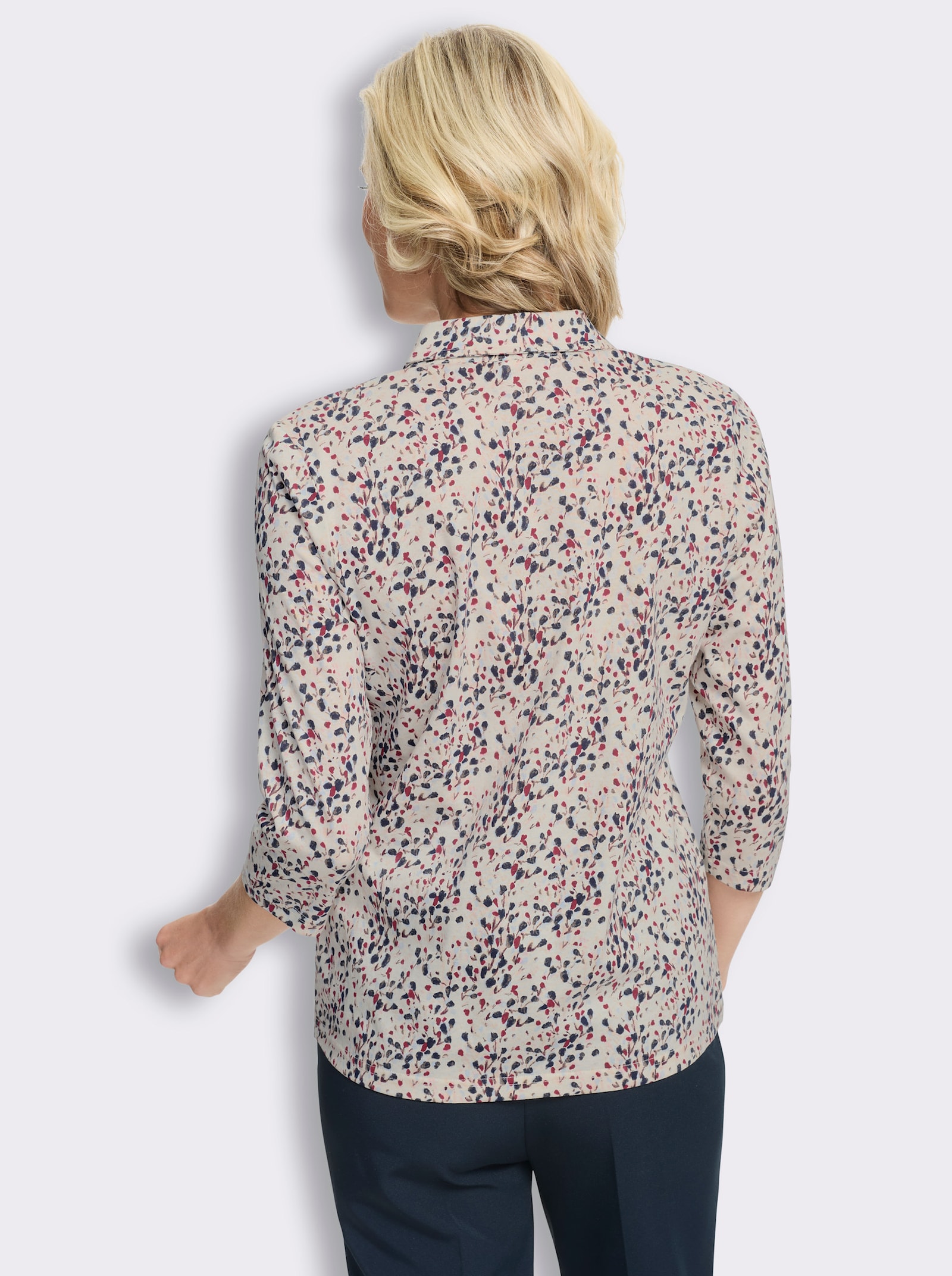 Poloshirt met minimalistische print - champagne/donkerblauw bedrukt