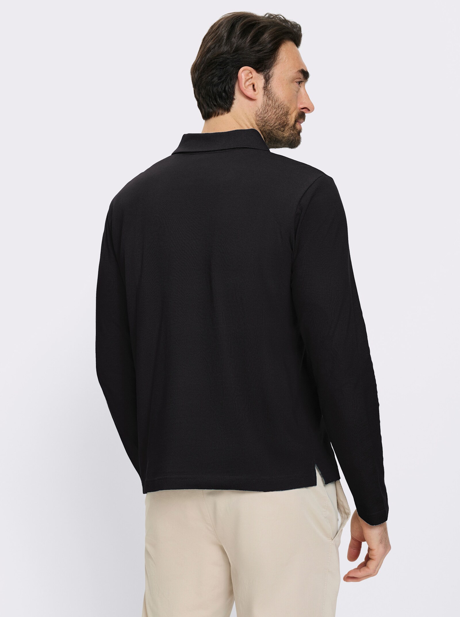 Catamaran Langarm-Poloshirt mit Flachstrick-Kragen - schwarz