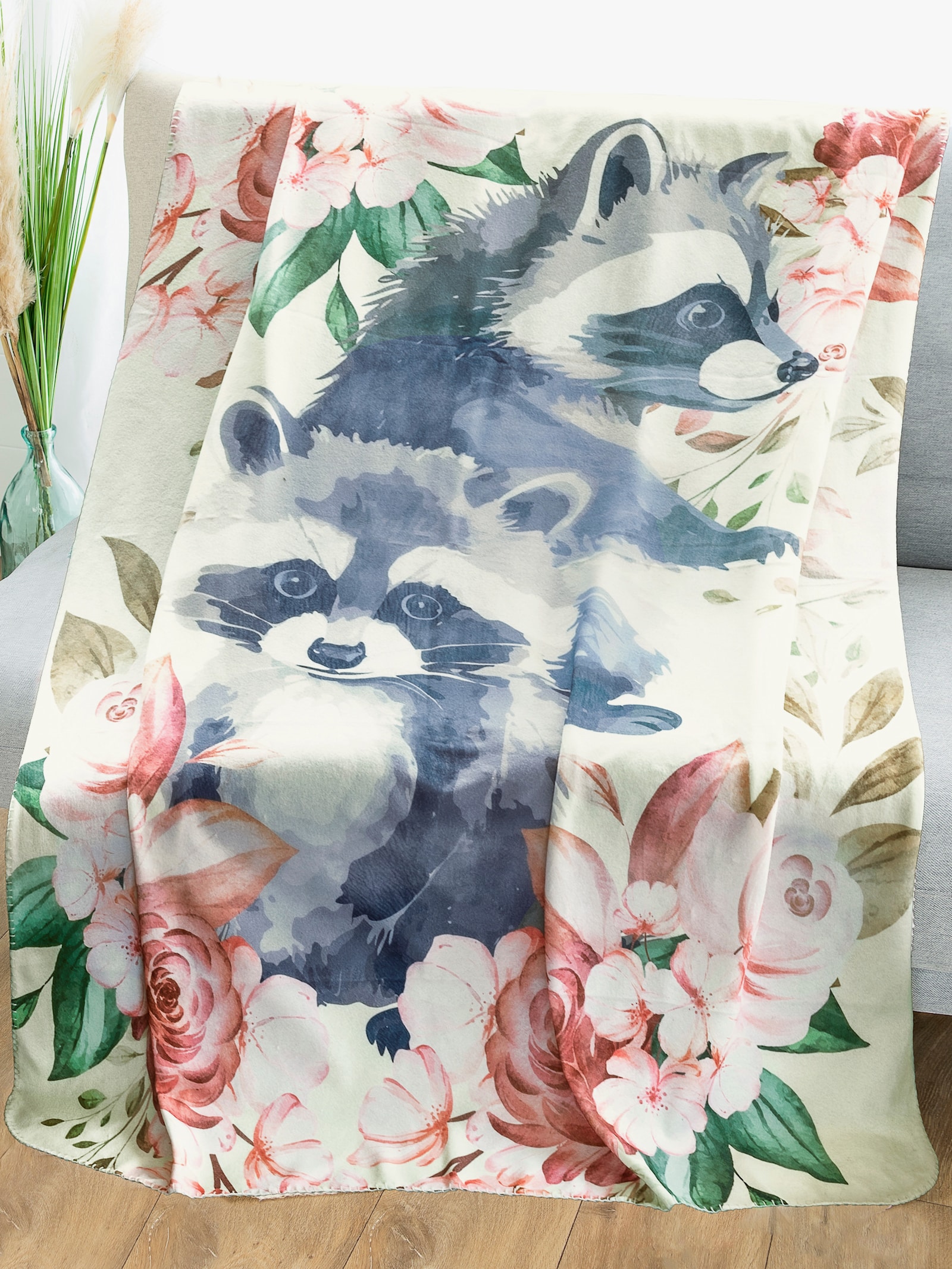 Decke mit Waschbär - grau