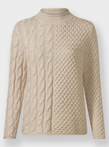 Stehkragenpullover im Strickmuster-Mix - sand