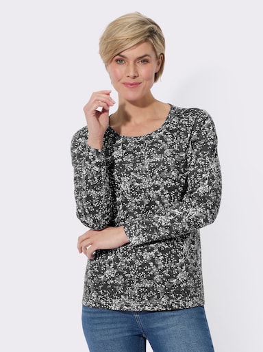 Rundhalsshirt in Single-Jersey-Qualität - schwarz-steingrau-bedruckt