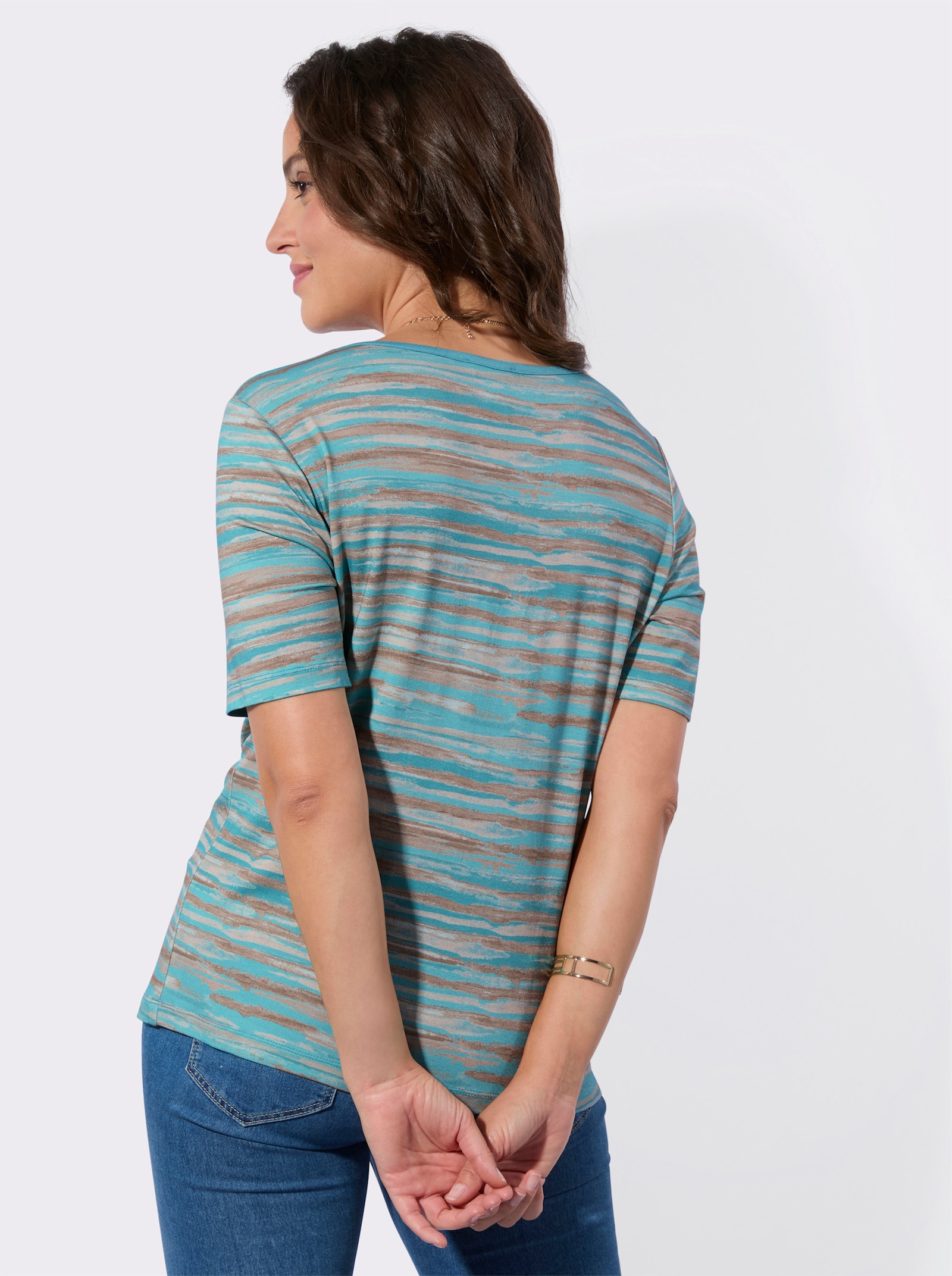 Ringelshirt mit Viskose - ozean-bedruckt