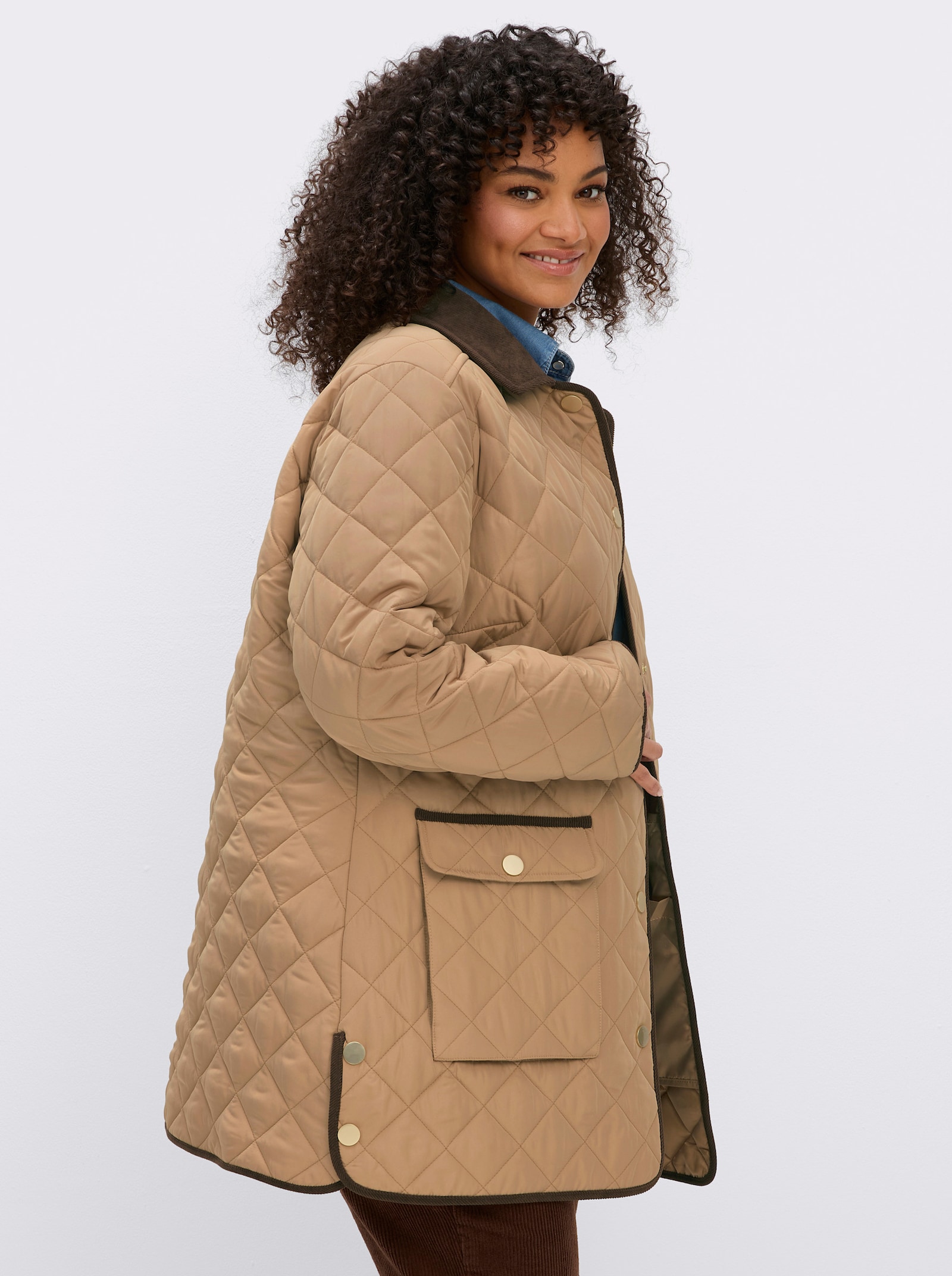 sheego Steppjacke mit Cord-Akzenten - camel-schoko