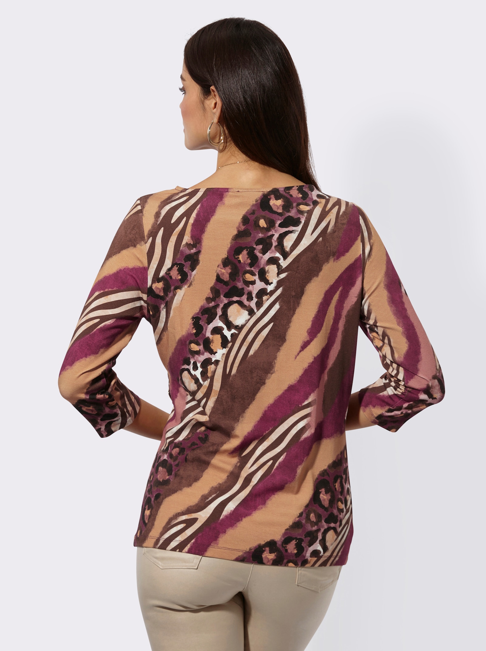 3/4-Arm-Shirt mit Zierspange - schoko-bordeaux-bedruckt