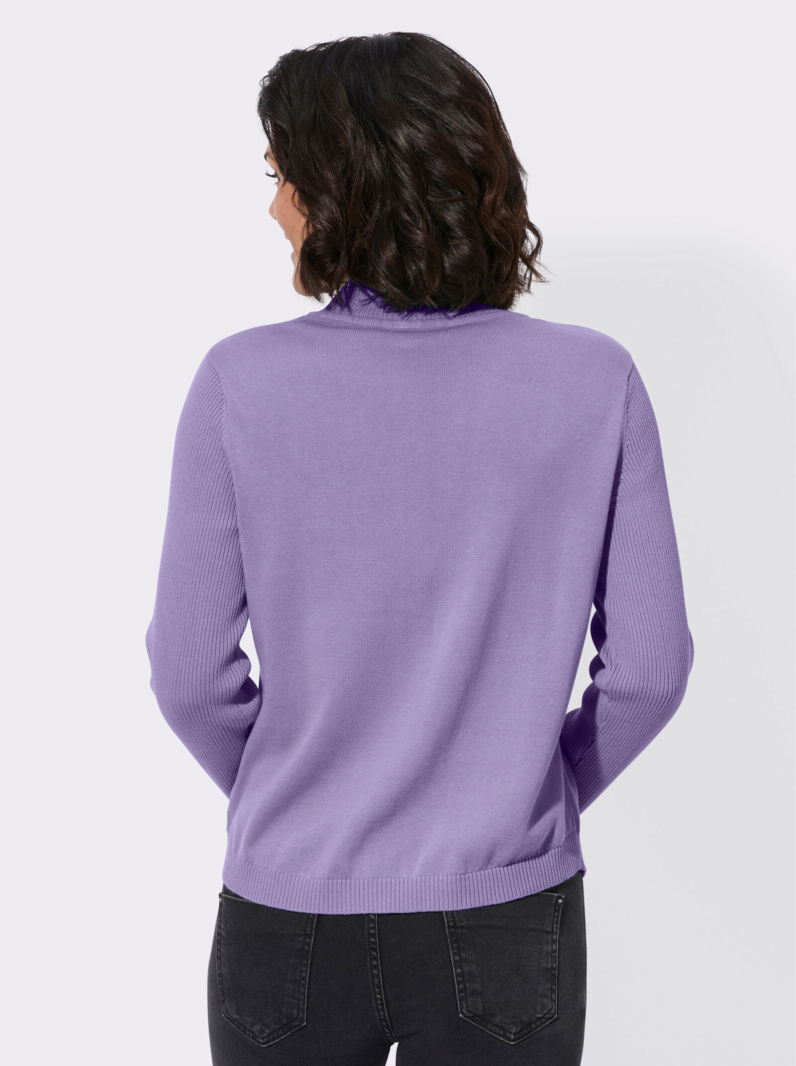 Pullover met opstaande kraag en met mouwen in riblook - lavendel