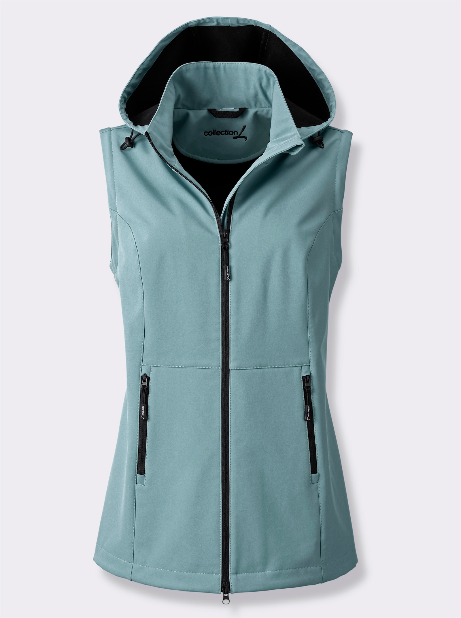 Softshelljacke mit weitenregulierbarer Kapuze - jade